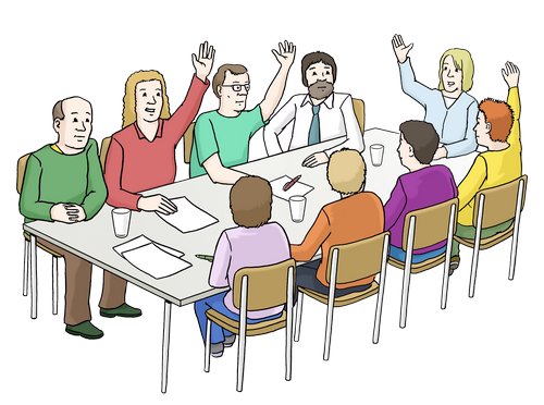 Eine Gruppen von Menschen stimmt ab